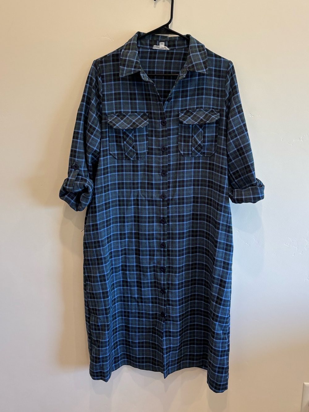 Blue Plaid Button-Front Shirt Dress